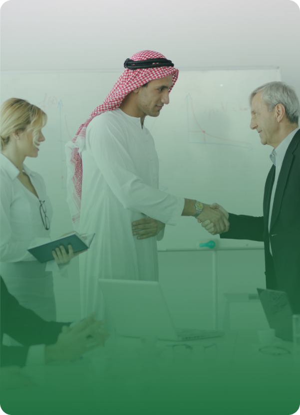 Partners shaking hands across cultures